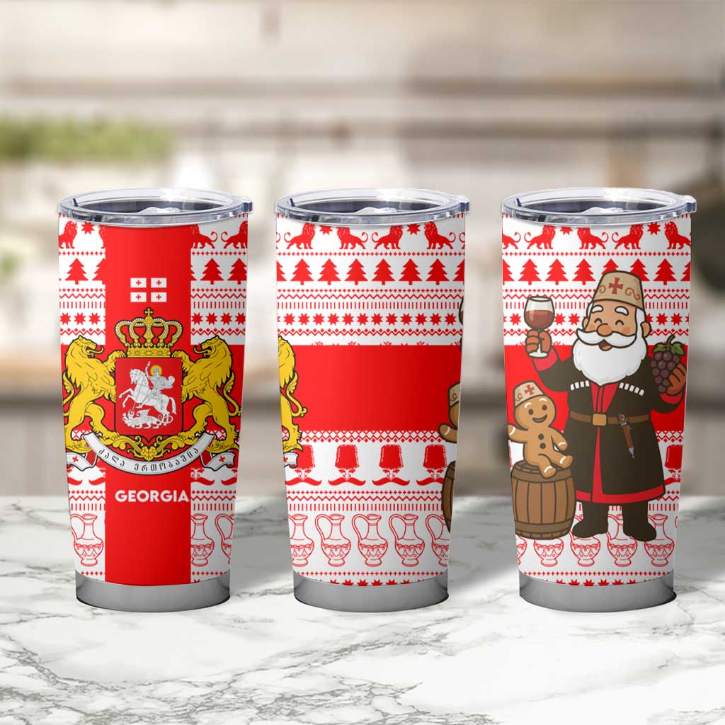 Georgia Christmas Tumbler Cup with Santa in Chokha Wine Barrel Gingerbread and Coat of Arms Design - Wonder Print Shop