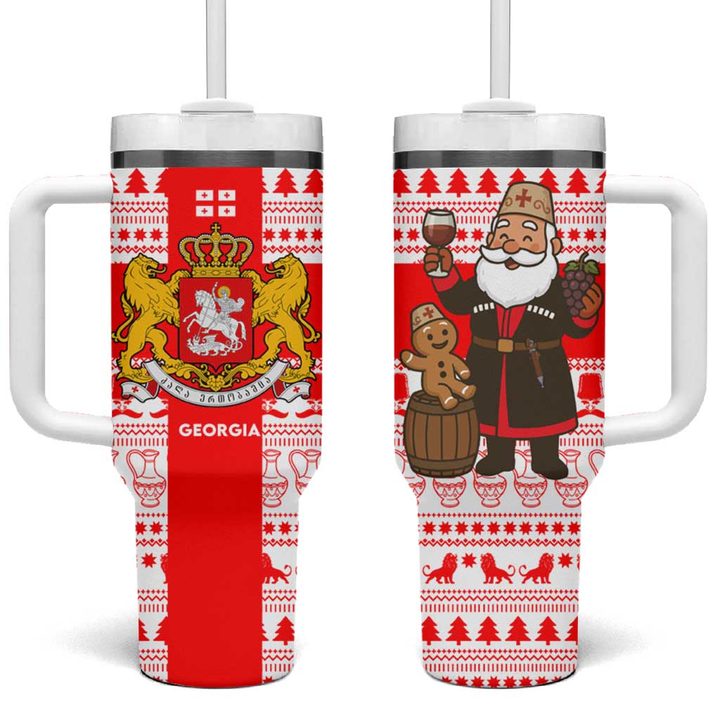 Georgia Christmas Tumbler With Handle with Santa in Chokha Wine Barrel Gingerbread and Coat of Arms Design - Wonder Print Shop