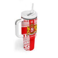 Georgia Christmas Tumbler With Handle with Santa in Chokha Wine Barrel Gingerbread and Coat of Arms Design - Wonder Print Shop