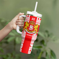 Georgia Christmas Tumbler With Handle with Santa in Chokha Wine Barrel Gingerbread and Coat of Arms Design - Wonder Print Shop