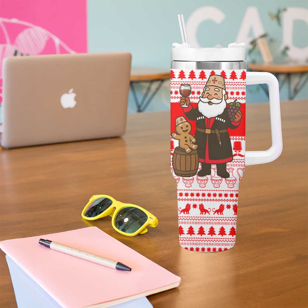 Georgia Christmas Tumbler With Handle with Santa in Chokha Wine Barrel Gingerbread and Coat of Arms Design - Wonder Print Shop
