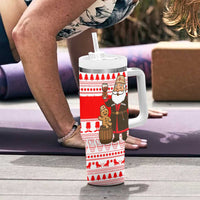 Georgia Christmas Tumbler With Handle with Santa in Chokha Wine Barrel Gingerbread and Coat of Arms Design - Wonder Print Shop