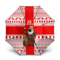 Georgia Christmas Umbrella with Santa in Chokha Wine Barrel Gingerbread and Coat of Arms Design - Wonder Print Shop