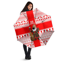 Georgia Christmas Umbrella with Santa in Chokha Wine Barrel Gingerbread and Coat of Arms Design - Wonder Print Shop