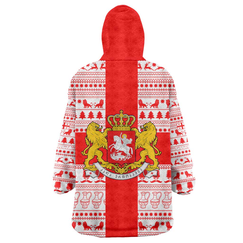 Georgia Christmas Wearable Blanket Hoodie with Santa in Chokha Wine Barrel Gingerbread and Coat of Arms Design - Wonder Print Shop