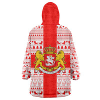 Georgia Christmas Wearable Blanket Hoodie with Santa in Chokha Wine Barrel Gingerbread and Coat of Arms Design - Wonder Print Shop