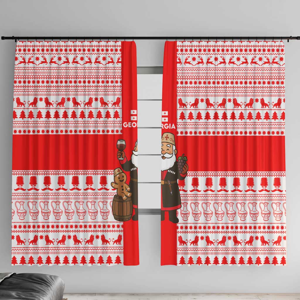 Georgia Christmas Window Curtain with Santa in Chokha Wine Barrel Gingerbread and Coat of Arms Design - Wonder Print Shop