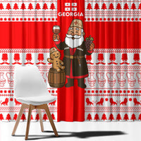 Georgia Christmas Window Curtain with Santa in Chokha Wine Barrel Gingerbread and Coat of Arms Design - Wonder Print Shop