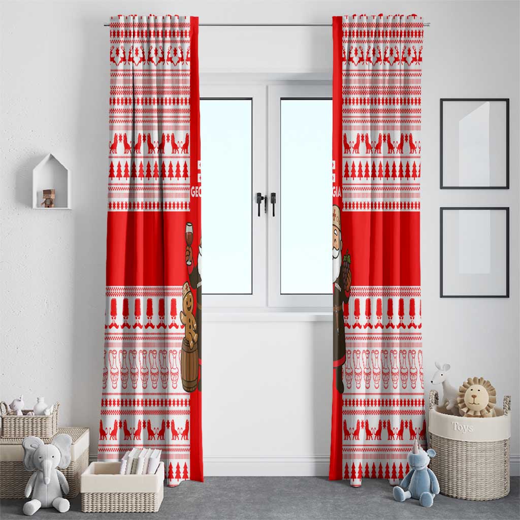 Georgia Christmas Window Curtain with Santa in Chokha Wine Barrel Gingerbread and Coat of Arms Design - Wonder Print Shop