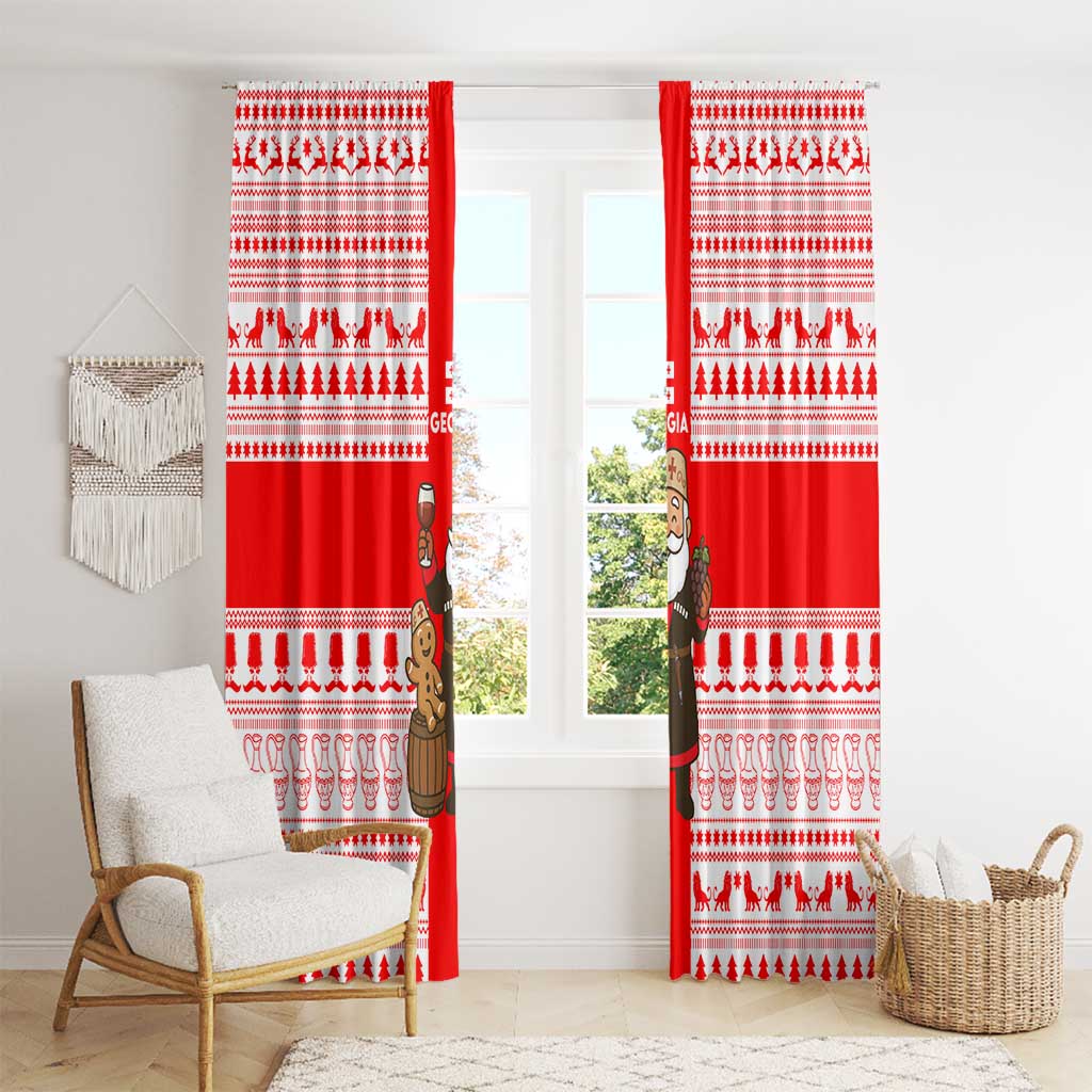 Georgia Christmas Window Curtain with Santa in Chokha Wine Barrel Gingerbread and Coat of Arms Design - Wonder Print Shop