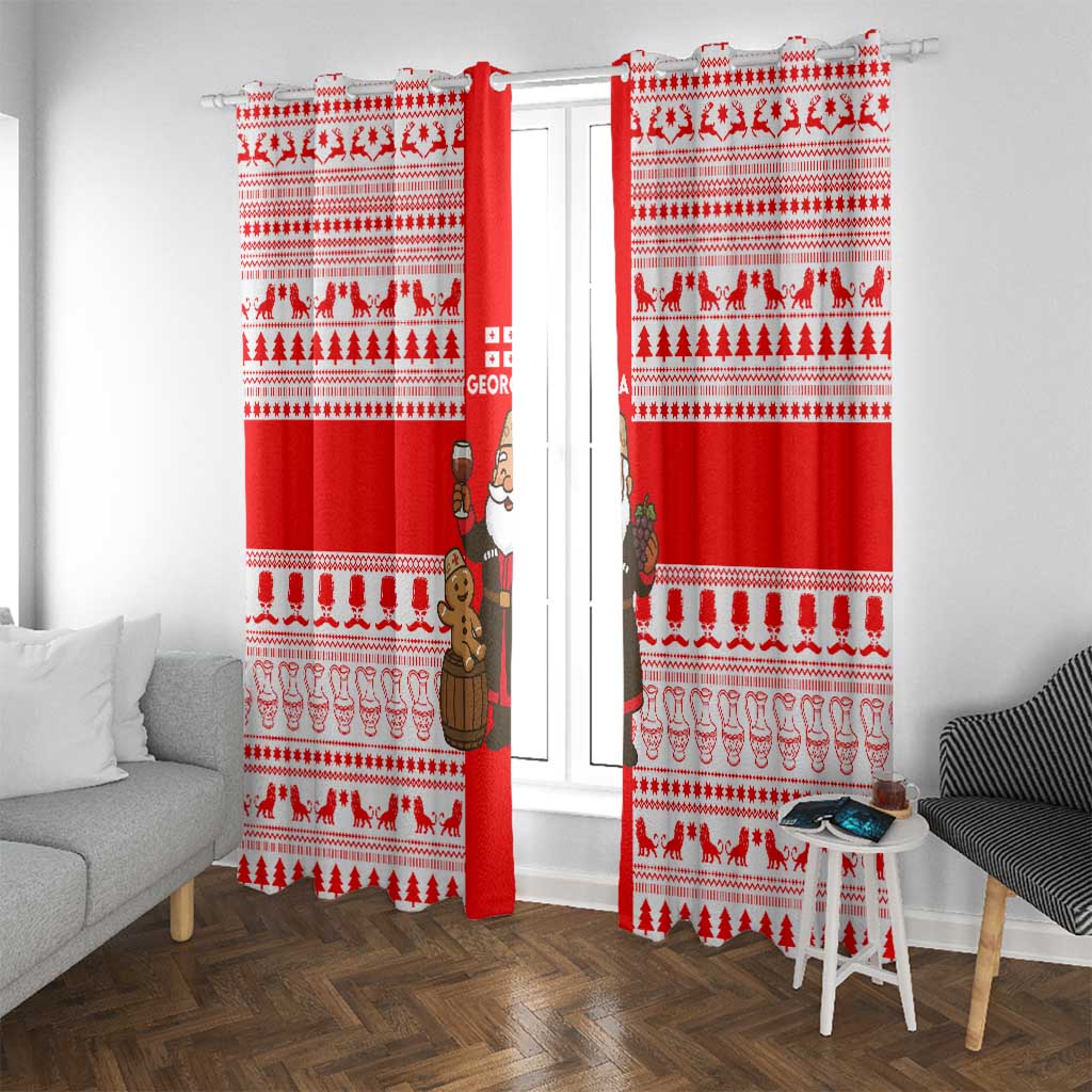 Georgia Christmas Window Curtain with Santa in Chokha Wine Barrel Gingerbread and Coat of Arms Design - Wonder Print Shop