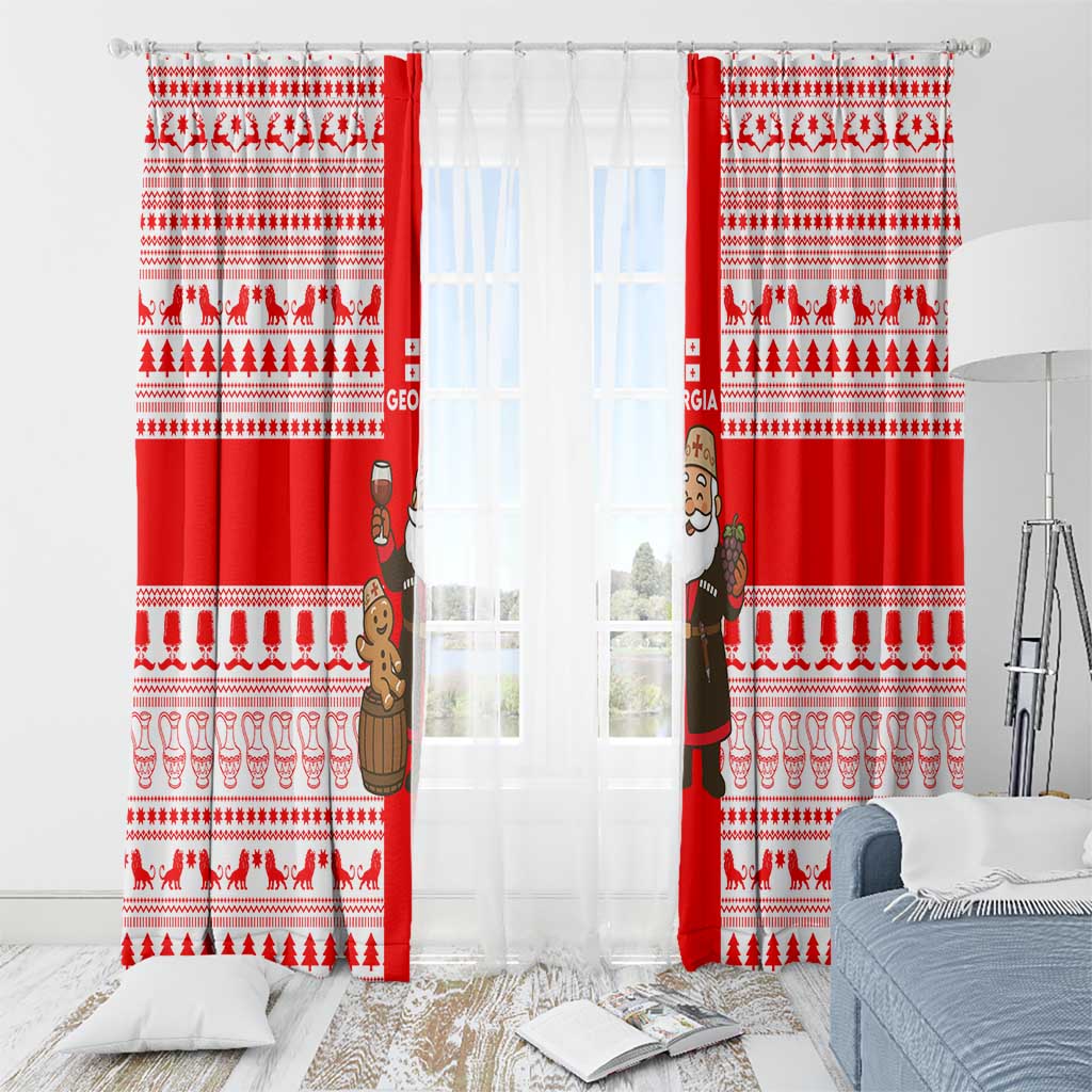 Georgia Christmas Window Curtain with Santa in Chokha Wine Barrel Gingerbread and Coat of Arms Design - Wonder Print Shop
