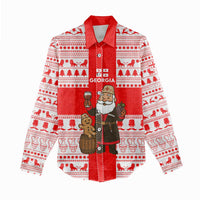 Georgia Christmas Women Casual Shirt with Santa in Chokha Wine Barrel Gingerbread and Coat of Arms Design - Wonder Print Shop