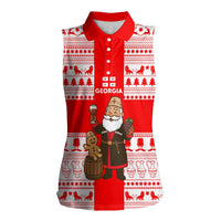 Georgia Christmas Women Sleeveless Polo Shirt with Santa in Chokha Wine Barrel Gingerbread and Coat of Arms Design - Wonder Print Shop