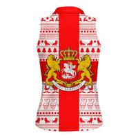 Georgia Christmas Women Sleeveless Polo Shirt with Santa in Chokha Wine Barrel Gingerbread and Coat of Arms Design - Wonder Print Shop