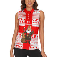 Georgia Christmas Women Sleeveless Polo Shirt with Santa in Chokha Wine Barrel Gingerbread and Coat of Arms Design - Wonder Print Shop