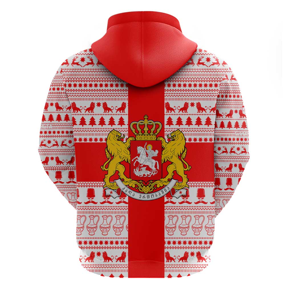 Georgia Christmas Zip Hoodie with Santa in Chokha Wine Barrel Gingerbread and Coat of Arms Design - Wonder Print Shop