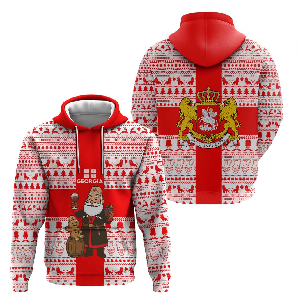 Georgia Christmas Zip Hoodie with Santa in Chokha Wine Barrel Gingerbread and Coat of Arms Design - Wonder Print Shop