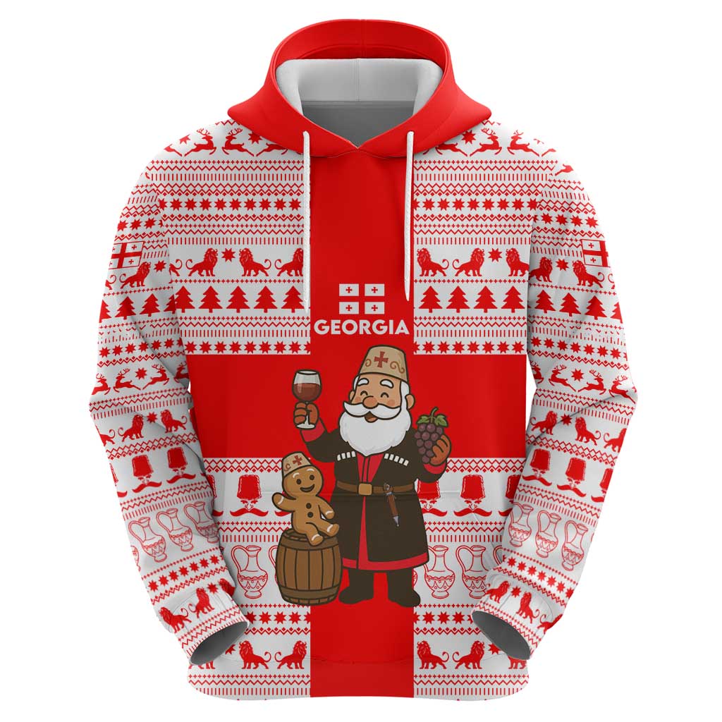 Georgia Christmas Zip Hoodie with Santa in Chokha Wine Barrel Gingerbread and Coat of Arms Design - Wonder Print Shop