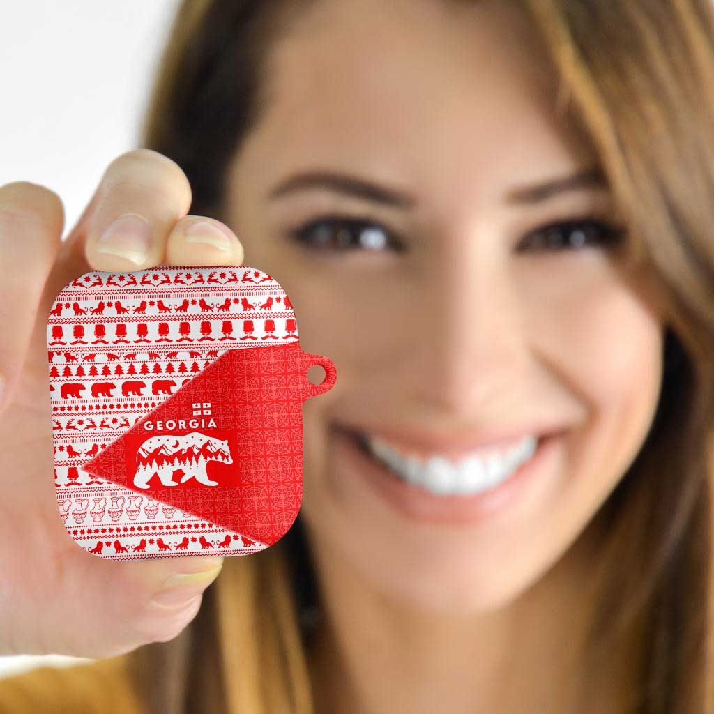 Georgia Christmas AirPods Case with Bear Mountains Forest Pattern and Traditional Georgian Design - Wonder Print Shop
