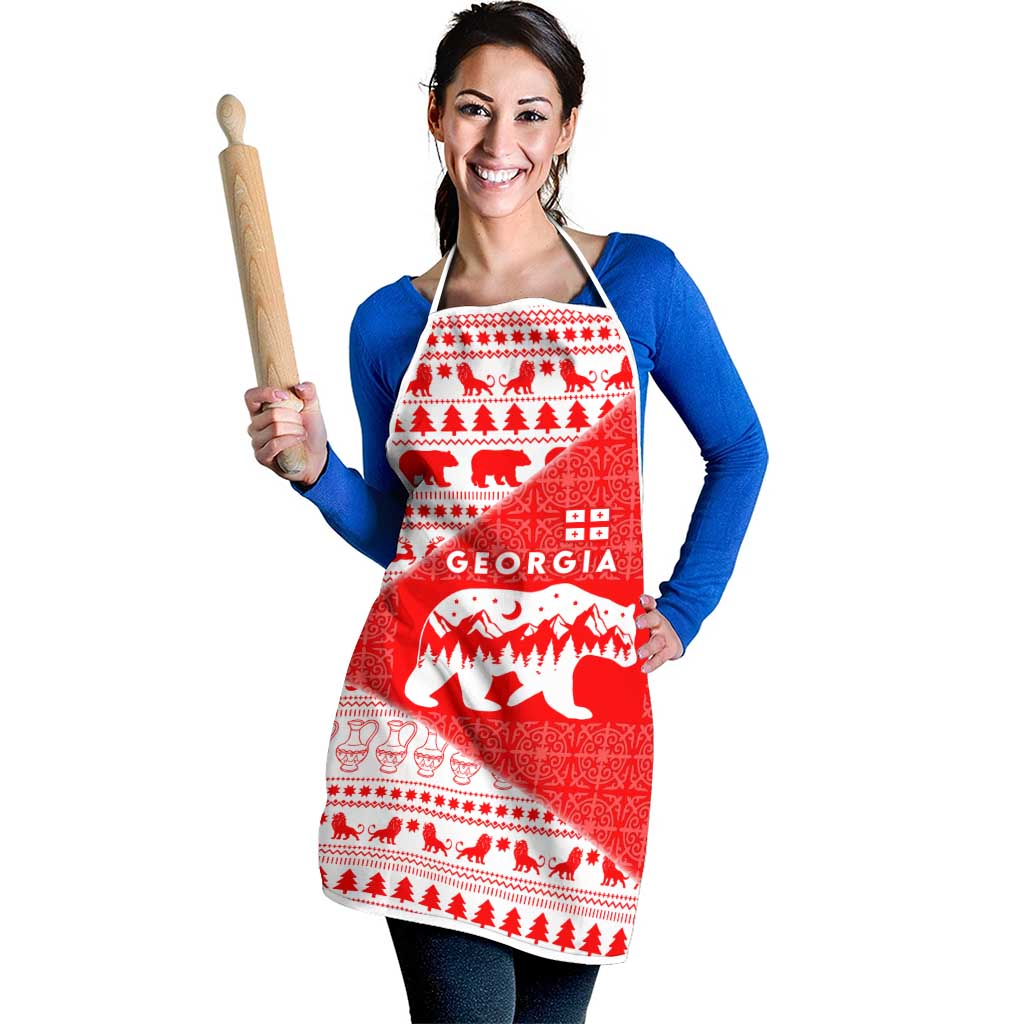 Georgia Christmas Apron with Bear Mountains Forest Pattern and Traditional Georgian Design - Wonder Print Shop