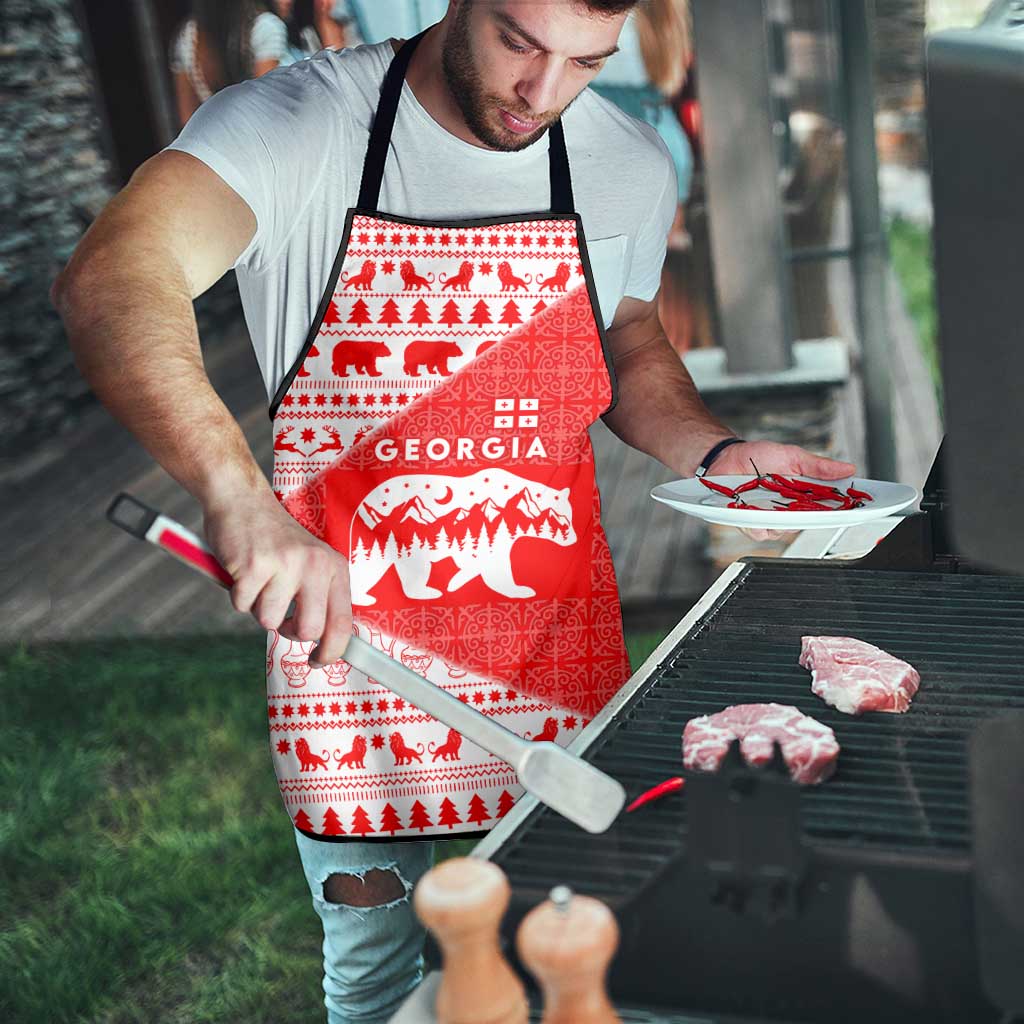 Georgia Christmas Apron with Bear Mountains Forest Pattern and Traditional Georgian Design - Wonder Print Shop