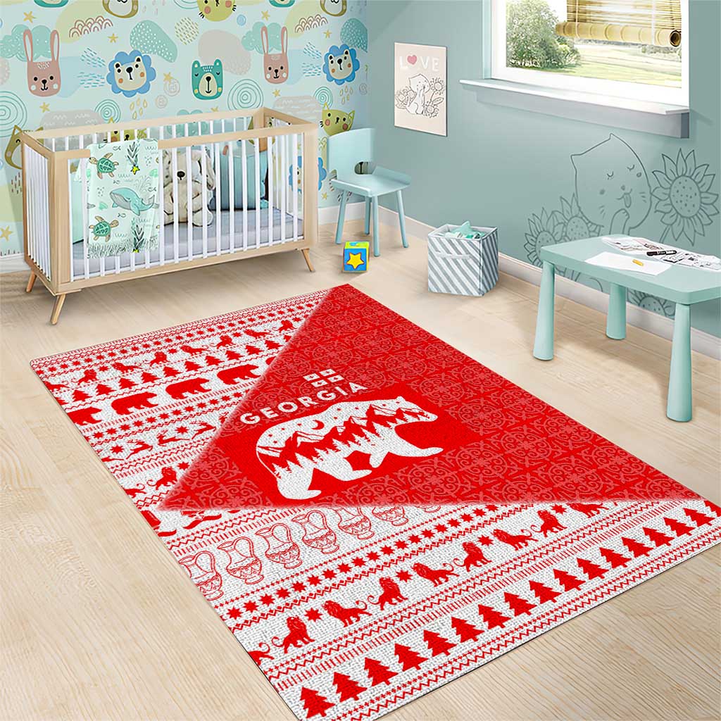 Georgia Christmas Area Rug with Bear Mountains Forest Pattern and Traditional Georgian Design - Wonder Print Shop