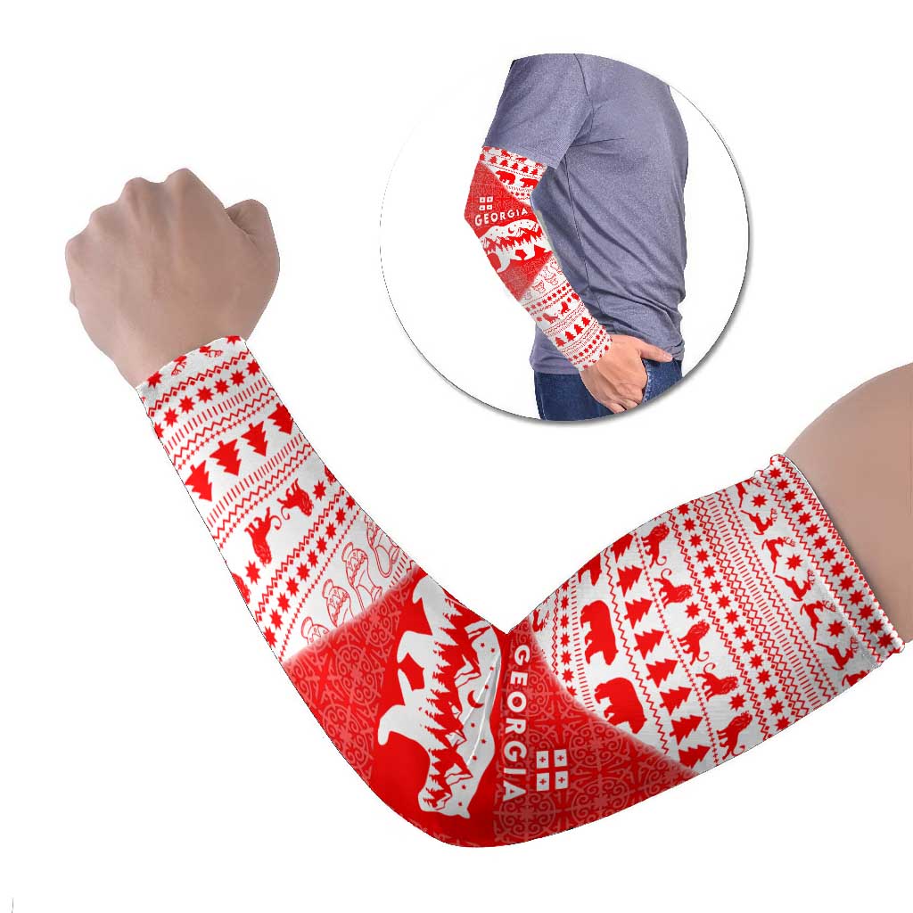 Georgia Christmas Arm Sleeves with Bear Mountains Forest Pattern and Traditional Georgian Design - Wonder Print Shop