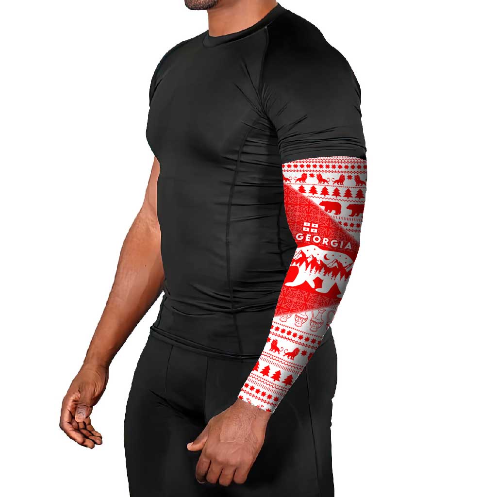 Georgia Christmas Arm Sleeves with Bear Mountains Forest Pattern and Traditional Georgian Design - Wonder Print Shop