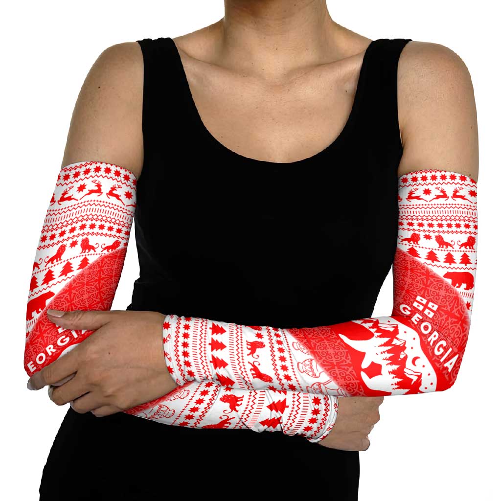 Georgia Christmas Arm Sleeves with Bear Mountains Forest Pattern and Traditional Georgian Design - Wonder Print Shop