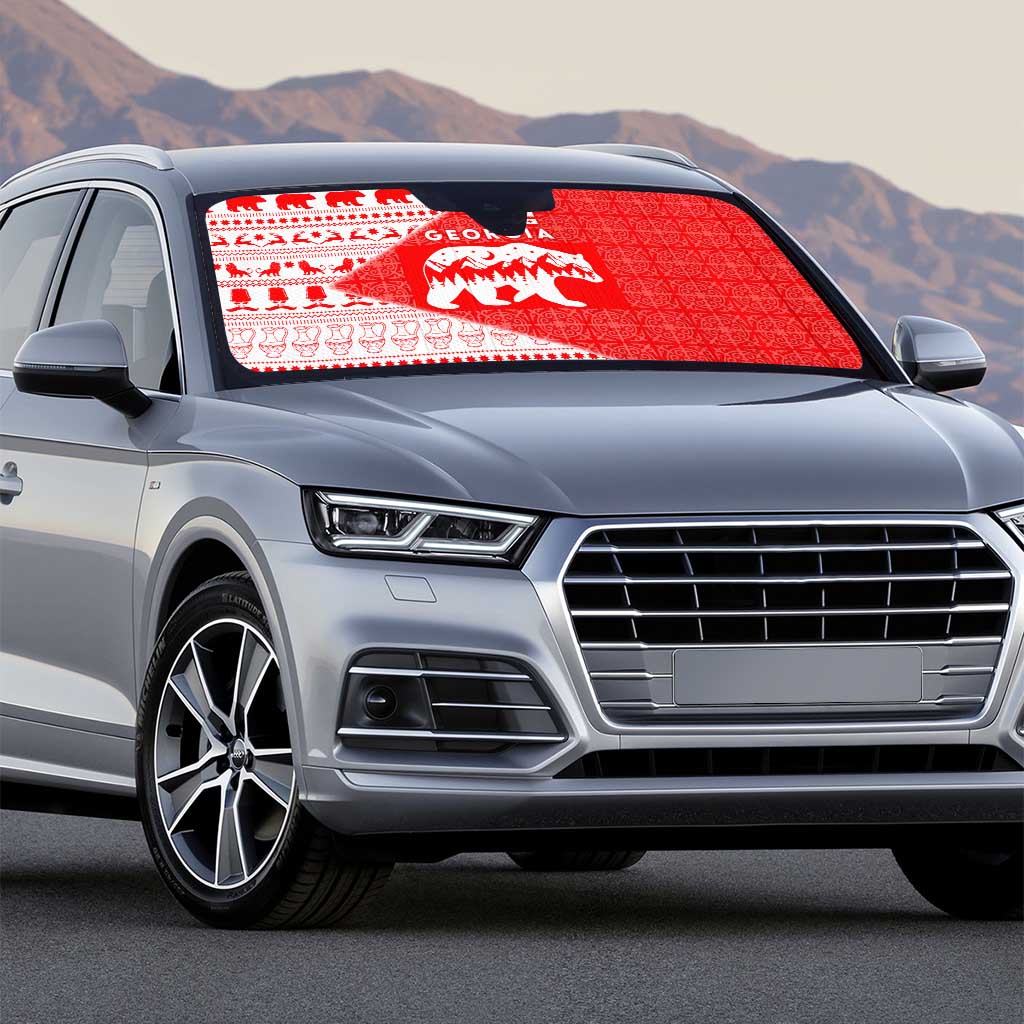 Georgia Christmas Auto Sun Shade with Bear Mountains Forest Pattern and Traditional Georgian Design - Wonder Print Shop