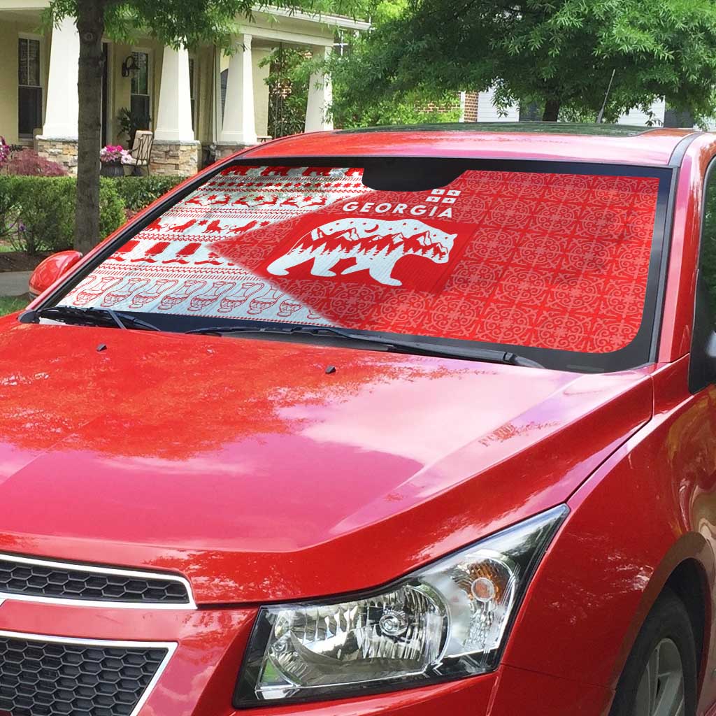 Georgia Christmas Auto Sun Shade with Bear Mountains Forest Pattern and Traditional Georgian Design - Wonder Print Shop