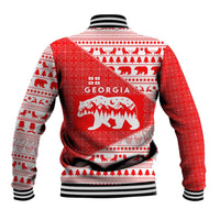 Georgia Christmas Baseball Jacket with Bear Mountains Forest Pattern and Traditional Georgian Design - Wonder Print Shop