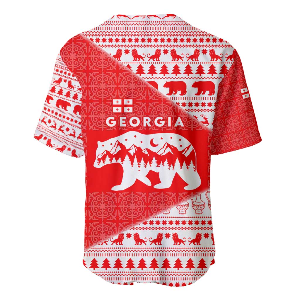 Georgia Christmas Baseball Jersey with Bear Mountains Forest Pattern and Traditional Georgian Design - Wonder Print Shop