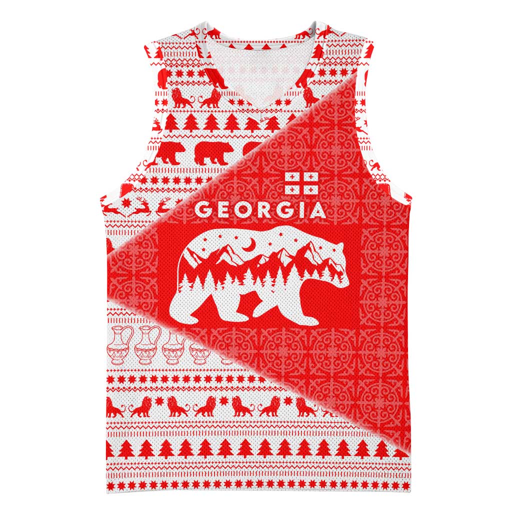 Georgia Christmas Basketball Jersey with Bear Mountains Forest Pattern and Traditional Georgian Design - Wonder Print Shop