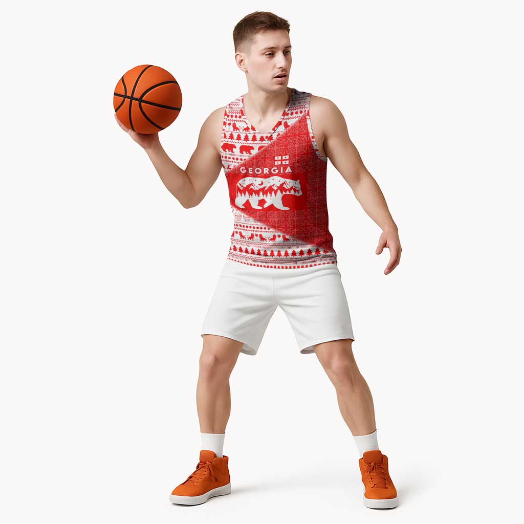 Georgia Christmas Basketball Jersey with Bear Mountains Forest Pattern and Traditional Georgian Design - Wonder Print Shop