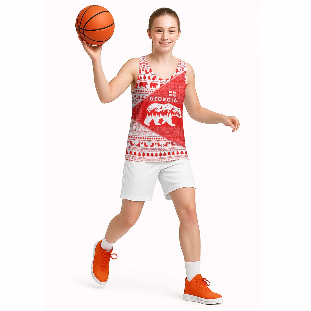 Georgia Christmas Basketball Jersey with Bear Mountains Forest Pattern and Traditional Georgian Design - Wonder Print Shop