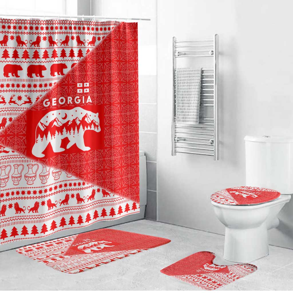 Georgia Christmas Bathroom Set with Bear Mountains Forest Pattern and Traditional Georgian Design - Wonder Print Shop