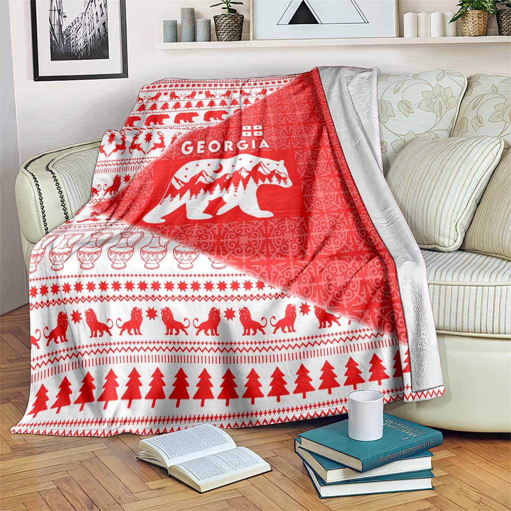 Georgia Christmas Blanket with Bear Mountains Forest Pattern and Traditional Georgian Design - Wonder Print Shop