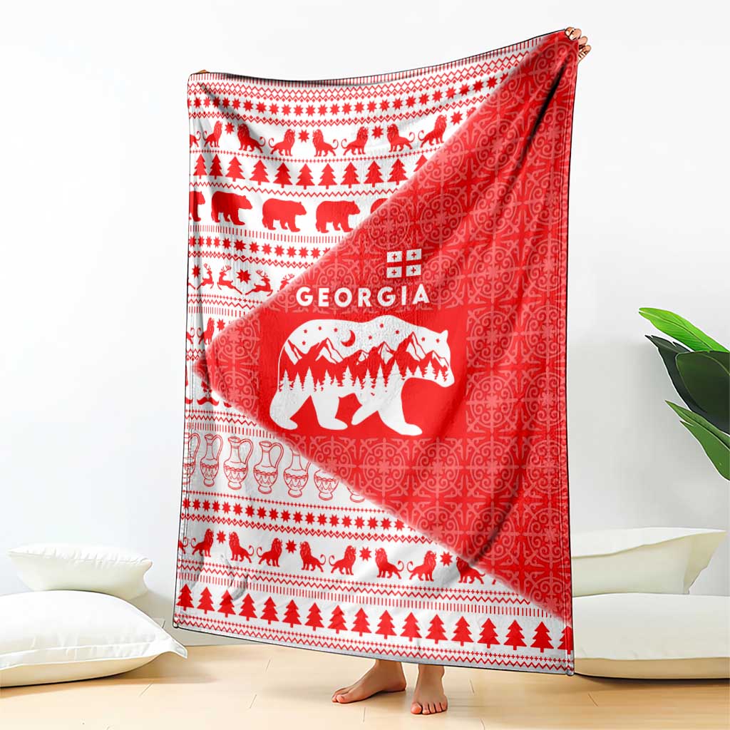 Georgia Christmas Blanket with Bear Mountains Forest Pattern and Traditional Georgian Design - Wonder Print Shop