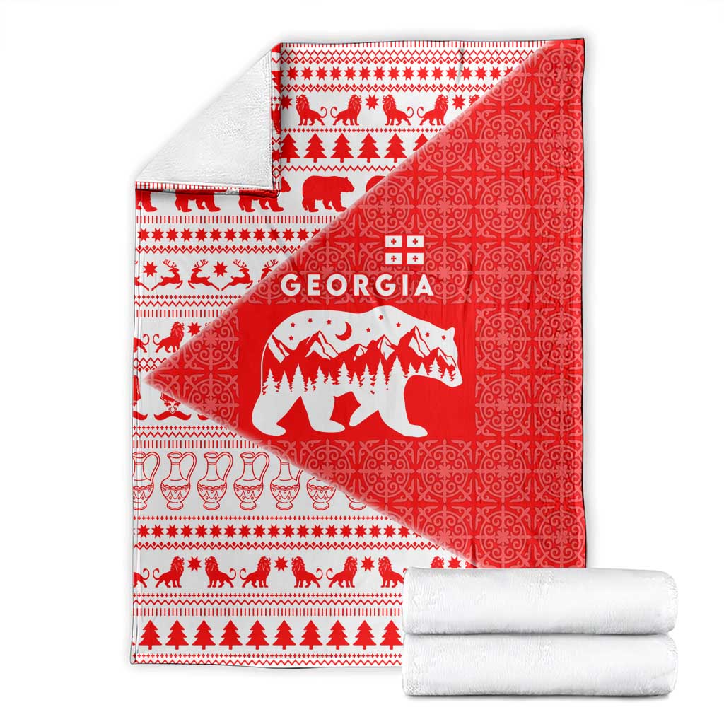 Georgia Christmas Blanket with Bear Mountains Forest Pattern and Traditional Georgian Design - Wonder Print Shop
