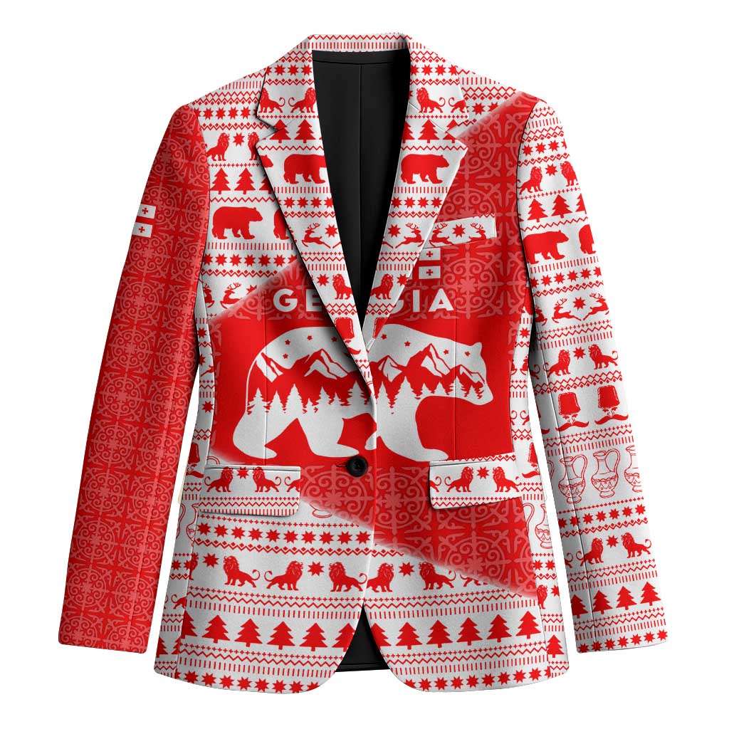 Georgia Christmas Blazer with Bear Mountains Forest Pattern and Traditional Georgian Design - Wonder Print Shop