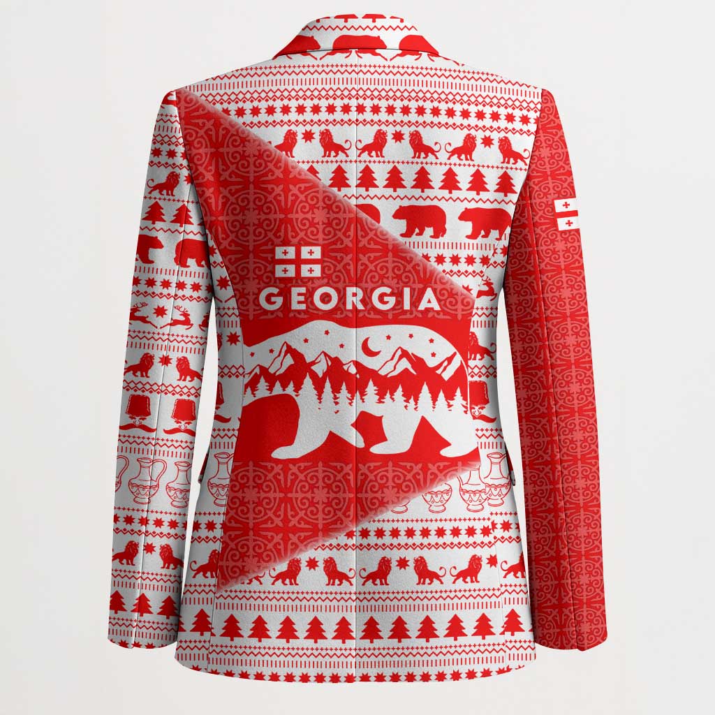 Georgia Christmas Blazer with Bear Mountains Forest Pattern and Traditional Georgian Design - Wonder Print Shop
