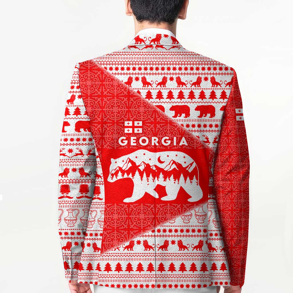 Georgia Christmas Blazer with Bear Mountains Forest Pattern and Traditional Georgian Design - Wonder Print Shop