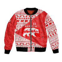 Georgia Christmas Bomber Jacket with Bear Mountains Forest Pattern and Traditional Georgian Design - Wonder Print Shop