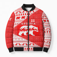 Georgia Christmas Bomber Puffer Jacket with Bear Mountains Forest Pattern and Traditional Georgian Design - Wonder Print Shop