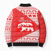 Georgia Christmas Bomber Puffer Jacket with Bear Mountains Forest Pattern and Traditional Georgian Design - Wonder Print Shop