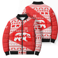 Georgia Christmas Bomber Puffer Jacket with Bear Mountains Forest Pattern and Traditional Georgian Design - Wonder Print Shop
