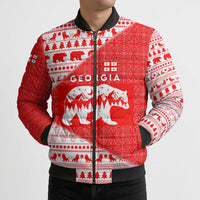 Georgia Christmas Bomber Puffer Jacket with Bear Mountains Forest Pattern and Traditional Georgian Design - Wonder Print Shop