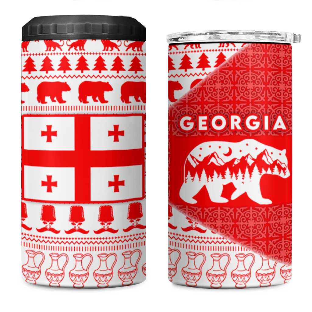 Georgia Christmas 4 in 1 Can Cooler Tumbler with Bear Mountains Forest Pattern and Traditional Georgian Design - Wonder Print Shop